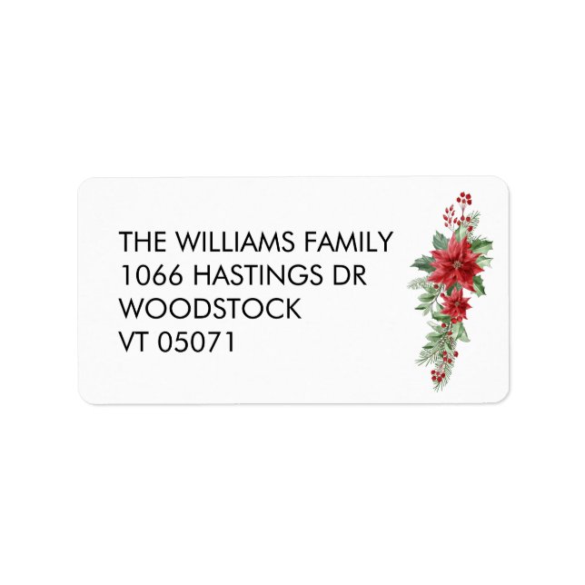 Elegant Christmas Flowers Return Address Label (Front)