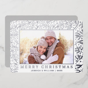 Elegant Christmas Foliage 2 Photo Silver Foil Holiday Card