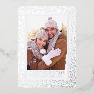 Elegant Christmas Foliage 2 Photo Silver Foil Holiday Card