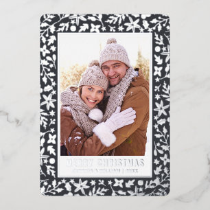 Elegant Christmas Foliage 2 Photo Silver Foil Holiday Card