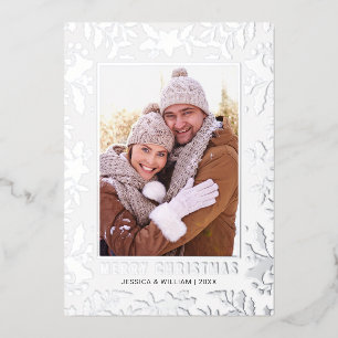 Elegant Christmas Foliage 2 Photo Silver Foil Holiday Card