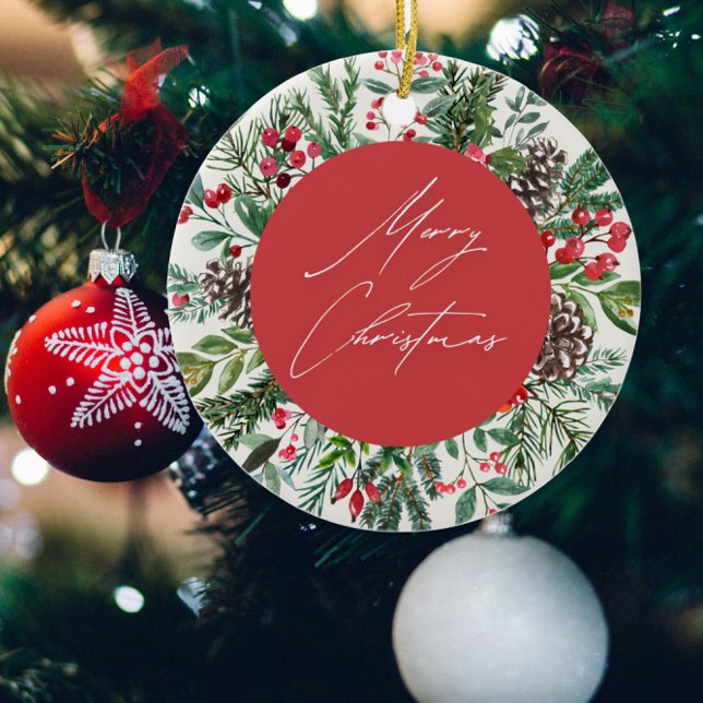 Elegant Christmas Foliage Ceramic Ornament (Creator Uploaded)