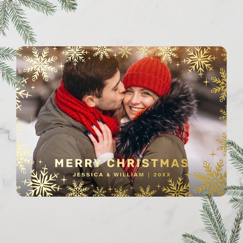 Elegant Christmas Foliage Photo Gold Foil Holiday Card