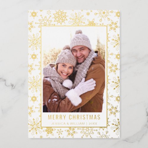 Elegant Christmas Foliage Photo Gold Foil Holiday Card