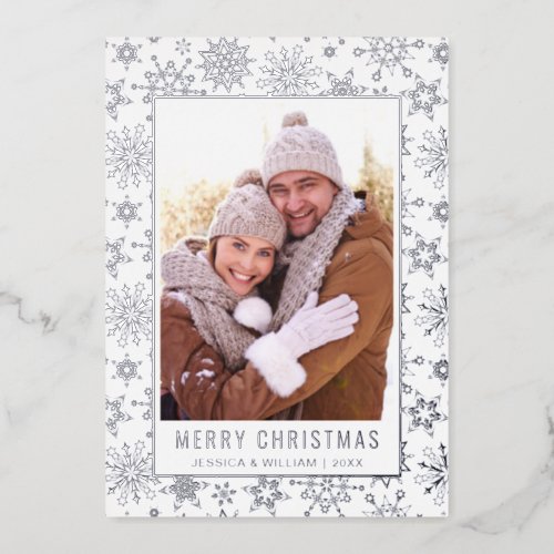Elegant Christmas Foliage Photo Silver Foil Holiday Card