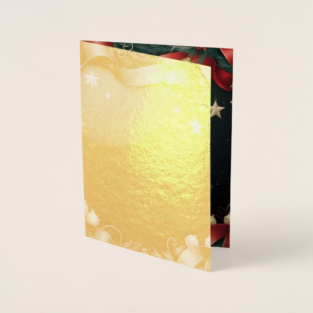 Elegant Christmas Frame Background with Gold Stars Foil Card (Front)