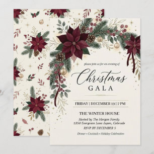 Elegant Christmas Gala Burgundy Holiday Party Invitation