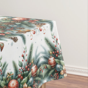 Elegant Christmas Garland Greenery on White Tablecloth