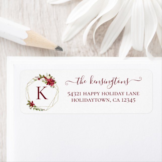 Elegant Christmas Geometric Foliage Monogram Label (Insitu)