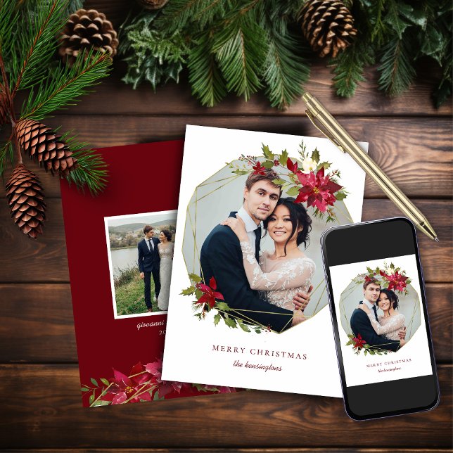 Elegant Christmas Geometric Wreath Holiday Photo Card (Elegant Christmas Geometric Wreath Holiday Photo Card)