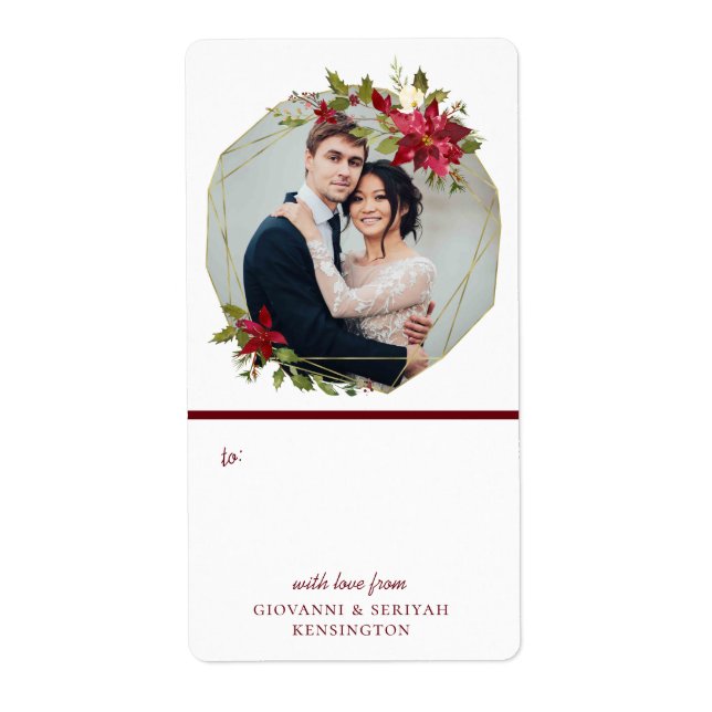 Elegant Christmas Geometric Wreath Holiday Photo Label (Front)
