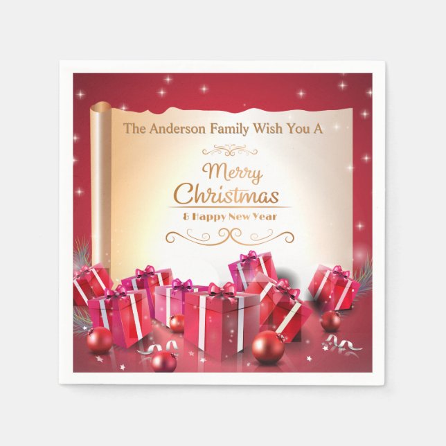 Elegant Christmas Gift Boxes Red Silver Holiday Napkins (Front)