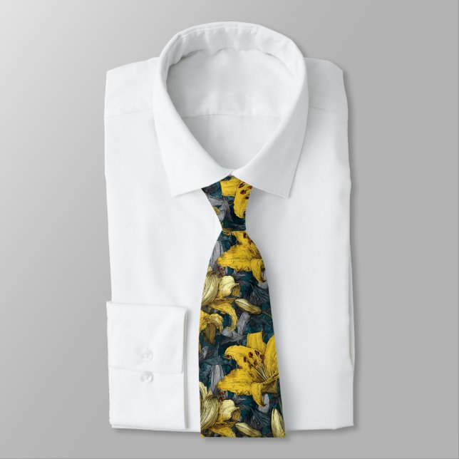 Elegant Christmas Gift For Boyfriend Lilies Floral Neck Tie (Tied)