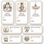 Elegant Christmas Gift Tags Nutcracker Gold  Sticker<br><div class="desc">Elegant Christmas Gift Tags Nutcracker Gold Gift Tags Self Adhesive Stickers Labels features a variety of festive Christmas gift stickers with the text "Merry Christmas" in modern calligraphy script typography accented with watercolor images of a snowman, nutcracker, ballerina, deer, stockings, snow globe and Christmas bells in black and gold. Select...</div>
