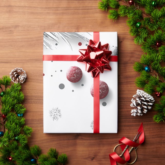 Elegant Christmas Gift Wrap with Red Bow and Ornam (Holiday Gift)