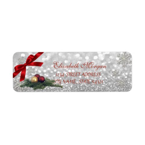 Elegant Christmas Glittery Bokeh Snowflakes Label