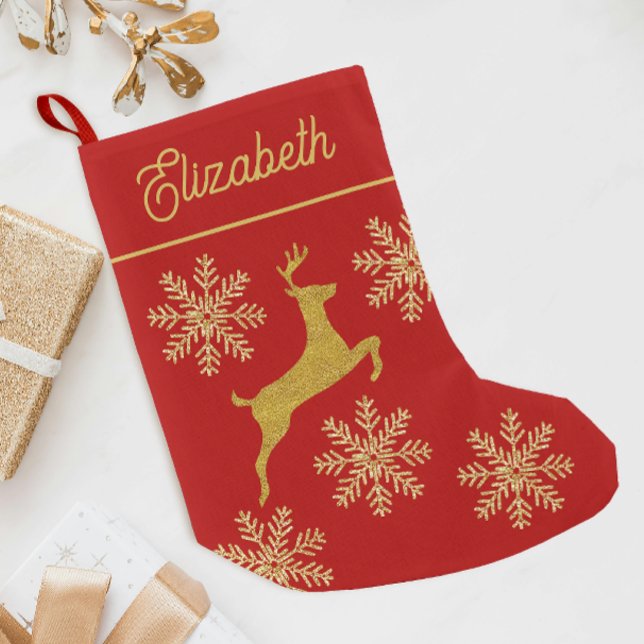 Elegant Christmas Glittery Red And Gold Snowflakes Small Christmas Stocking (Creator Uploaded)