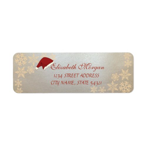 Elegant Christmas Glittery  Snowflakes Santa Hat Label