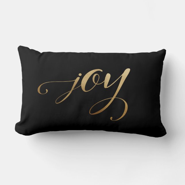 Elegant Christmas Gold Black Simple Holiday Joy Lumbar Pillow (Front)
