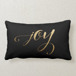 Elegant Christmas Gold Black Simple Holiday Joy Lumbar Pillow