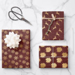 Elegant Christmas Gold Burgundy Kraft    Wrapping Paper Sheets<br><div class="desc">Elegant Christmas Wrapping Paper Sheets featuring three different faux gold patterns on a Kraft paper burgundy background. Snowflakes,  Deers and Poinsettias Patterns.</div>