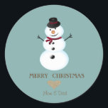 Elegant Christmas Gold Heart,Snowman Classic Round Sticker<br><div class="desc">Elegant glitter faux gold heart and snowman  on green  background.</div>