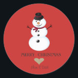 Elegant Christmas Gold Heart,Snowman Classic Round Sticker<br><div class="desc">Elegant glitter faux gold heart and snowman  on red background.</div>