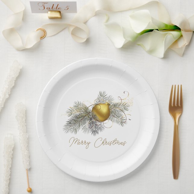 Elegant Christmas Gold Ornament Paper Plates (Wedding)