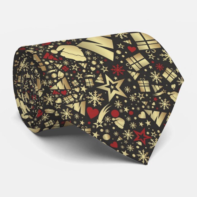 Elegant Christmas Gold Red Black Holidays Neck Tie (Rolled)