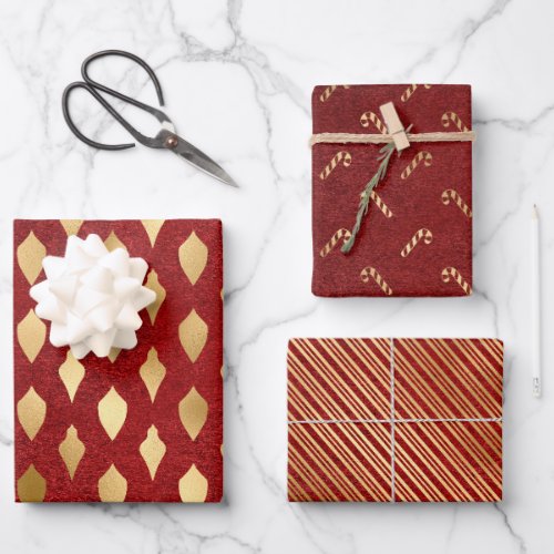 Elegant Christmas Gold Red Kraft Wrapping Paper Sheets