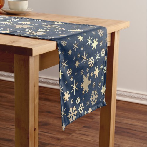 Elegant Christmas Gold Snowflake Pattern   Short Table Runner