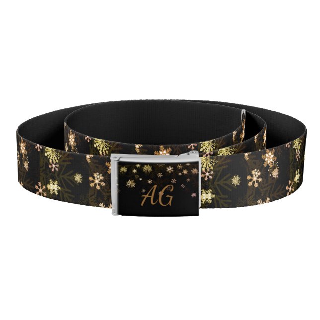 Elegant Christmas Gold Snowflakes on Black Belt (Coil)