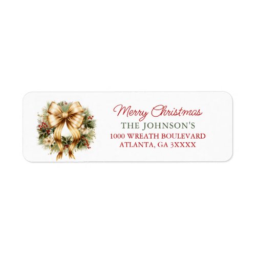 Elegant Christmas Gold Wreath Happy Holidays Label