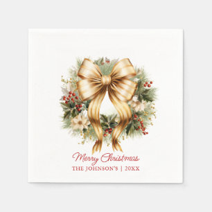 Elegant Christmas Gold Wreath Happy Holidays Napkins