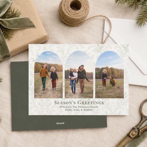 Elegant Christmas Green Arch Photo Collage Holiday Card
