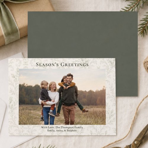 Elegant Christmas Green Foliage Holiday Photo Card