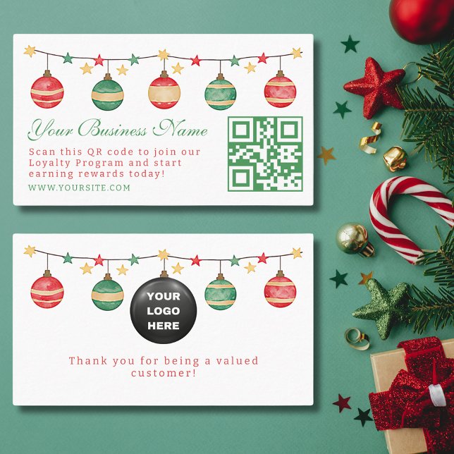 elegant christmas green red script qr code  loyalty card (Creator Uploaded)