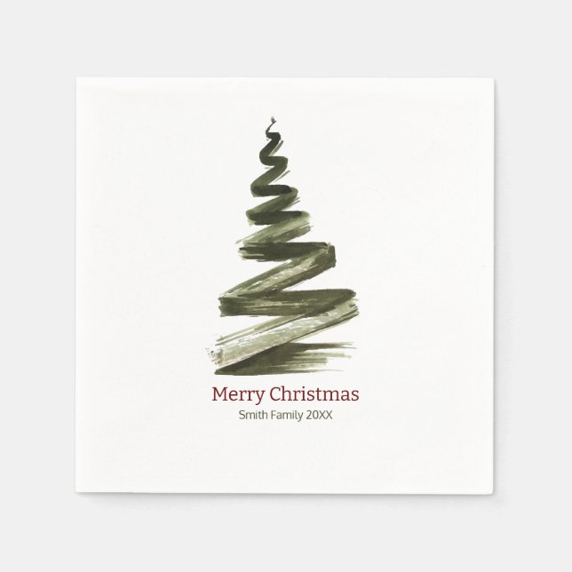 Elegant Christmas Green Tree Watercolour  Napkins (Front)