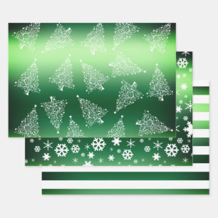Elegant Christmas green & white pattern Wrapping Paper Sheets