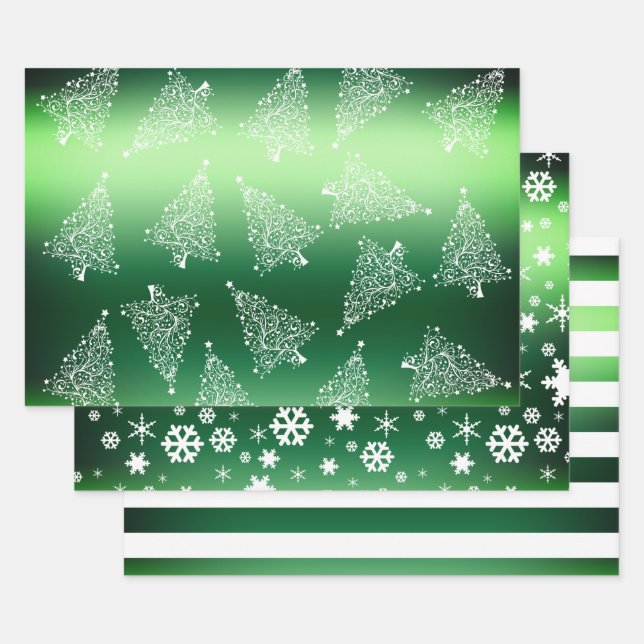 Elegant Christmas green & white pattern   Wrapping Paper Sheets (Set)