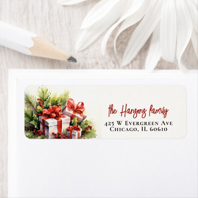 Elegant Christmas Greenery and Gifts Label (Insitu)