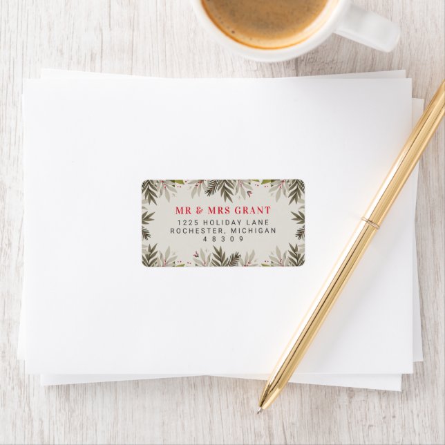 Elegant Christmas Greenery Border Holiday Address Label (Insitu)