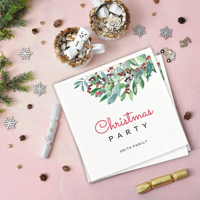 Elegant Christmas Greenery Holiday Party Napkins (Creator Uploaded)