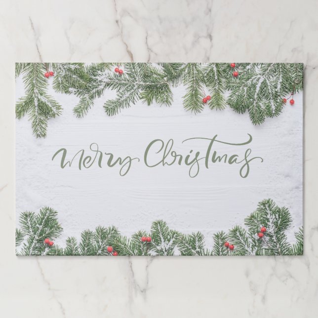 Elegant Christmas Greenery Paper Placemat (Front)