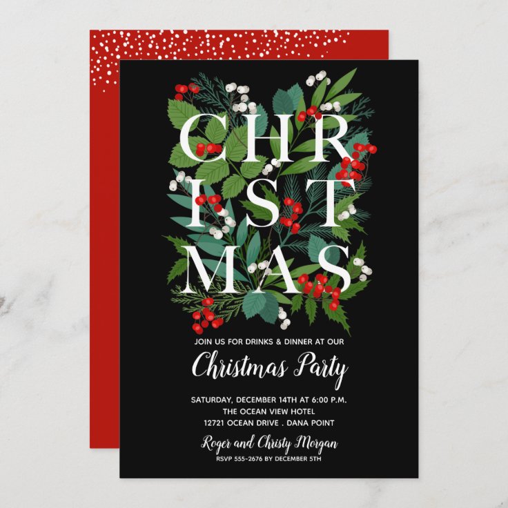 Elegant CHRISTMAS Greenery Party Invitations | Zazzle