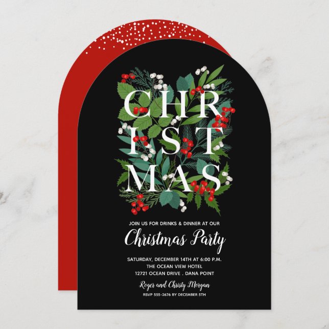 Elegant CHRISTMAS Greenery Party Invitations (Front/Back)
