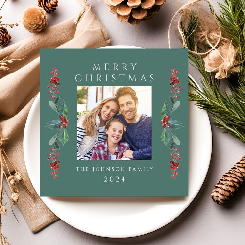 Elegant Christmas Greenery Photo Holiday Card