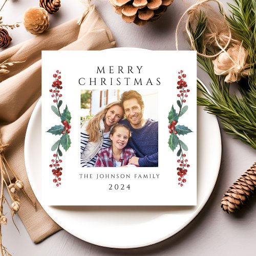 Elegant Christmas Greenery Photo Holiday Card