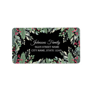 elegant christmas greenery red berries black  label