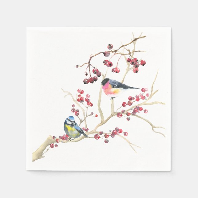 Elegant Christmas Greenery with Birds and berries Napkins (Front)